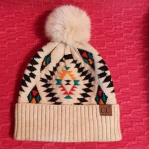 C. C. Unisex Cream Aztec Pom Beanie